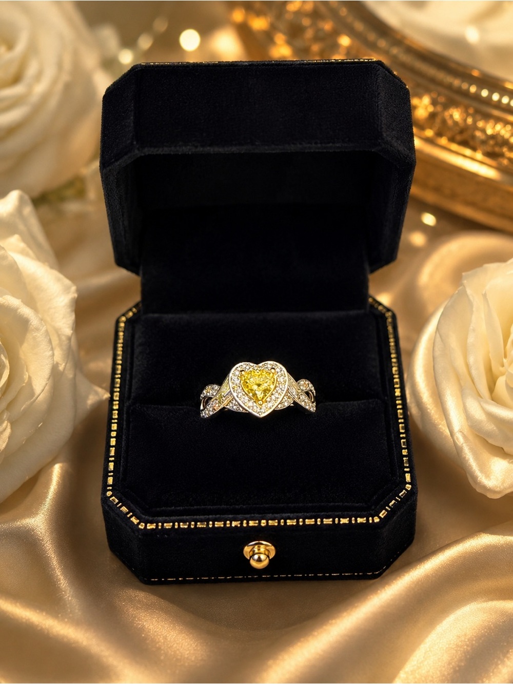 GIA CERTIFIED 18k white & yellow gold fancy yellow heart diamond